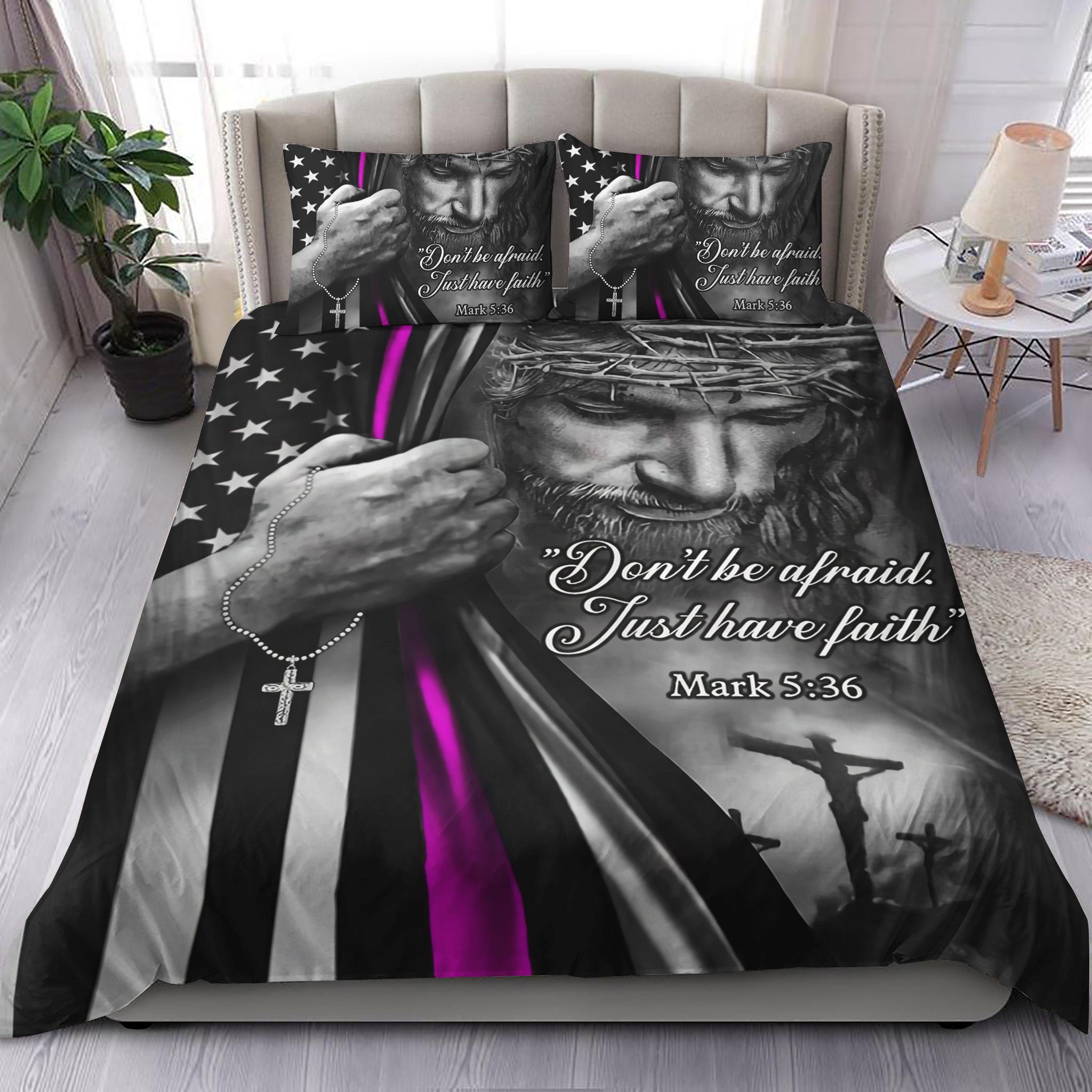 Jesus Breast Cancer Awareness Thin Pink Line Bedding Set