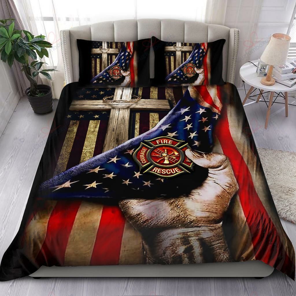 Jesus Christ Proud American Firefighter Bedding Set