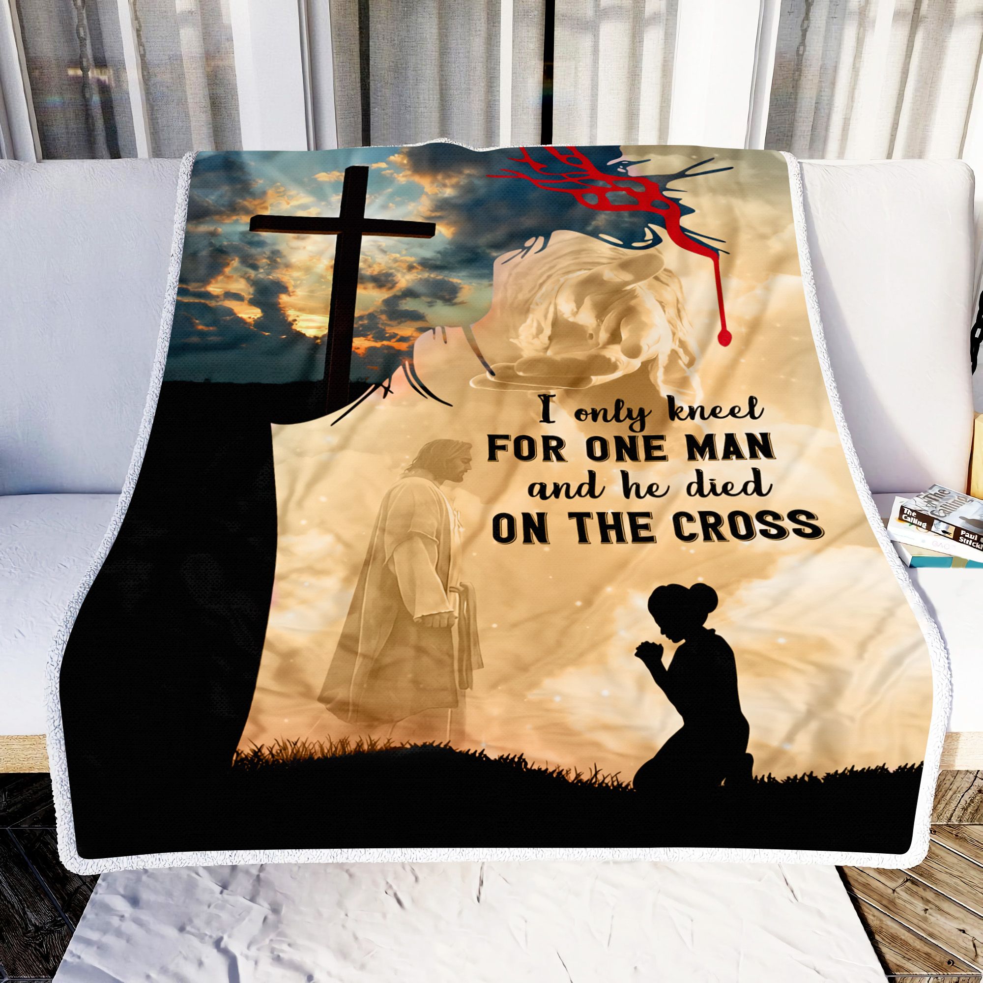 Jesus I Only Kneel For One Man Fleece Blanket