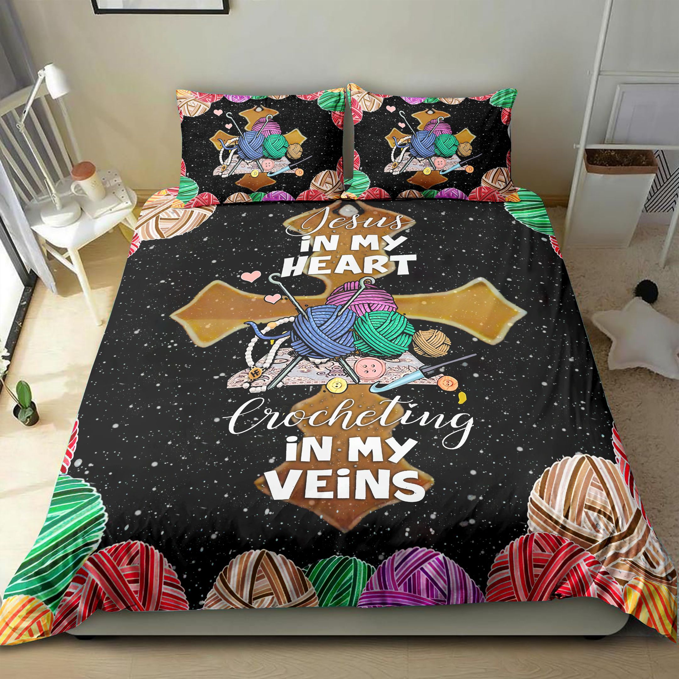 Jesus In My Heart Crocheting In My Veins Bedding Set