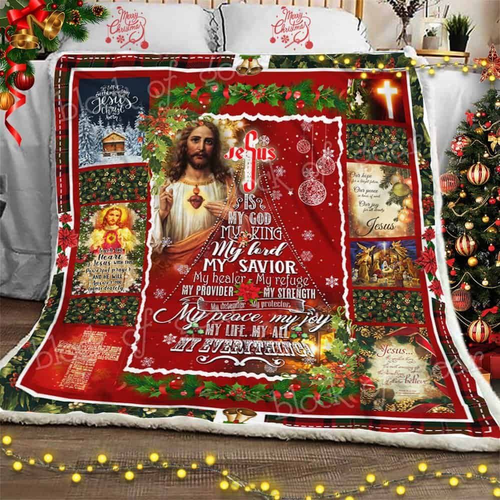 Jesus Is My God My King Christmas Fleece Blanket