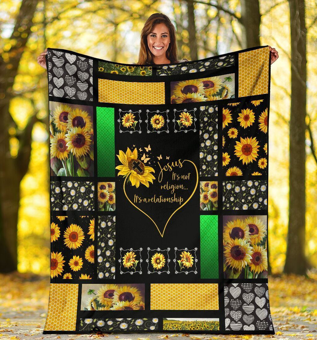 Jesus It’s Not Religion It’s A Relationship Hippie Sunflower Gift Fleece Blanket