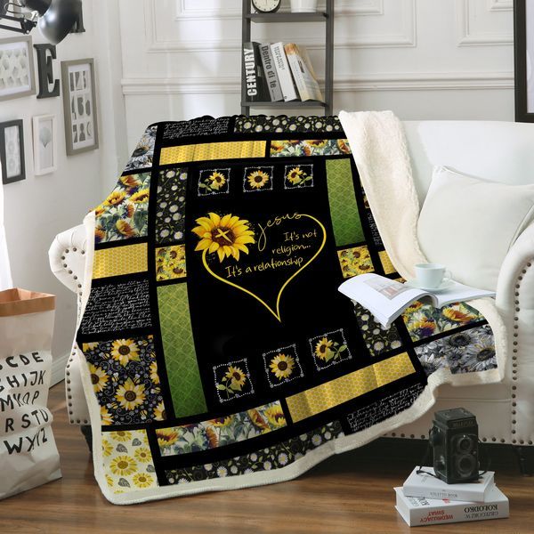 Jesus Its Not Religion Sunflower Sherpa Fleece Blanket