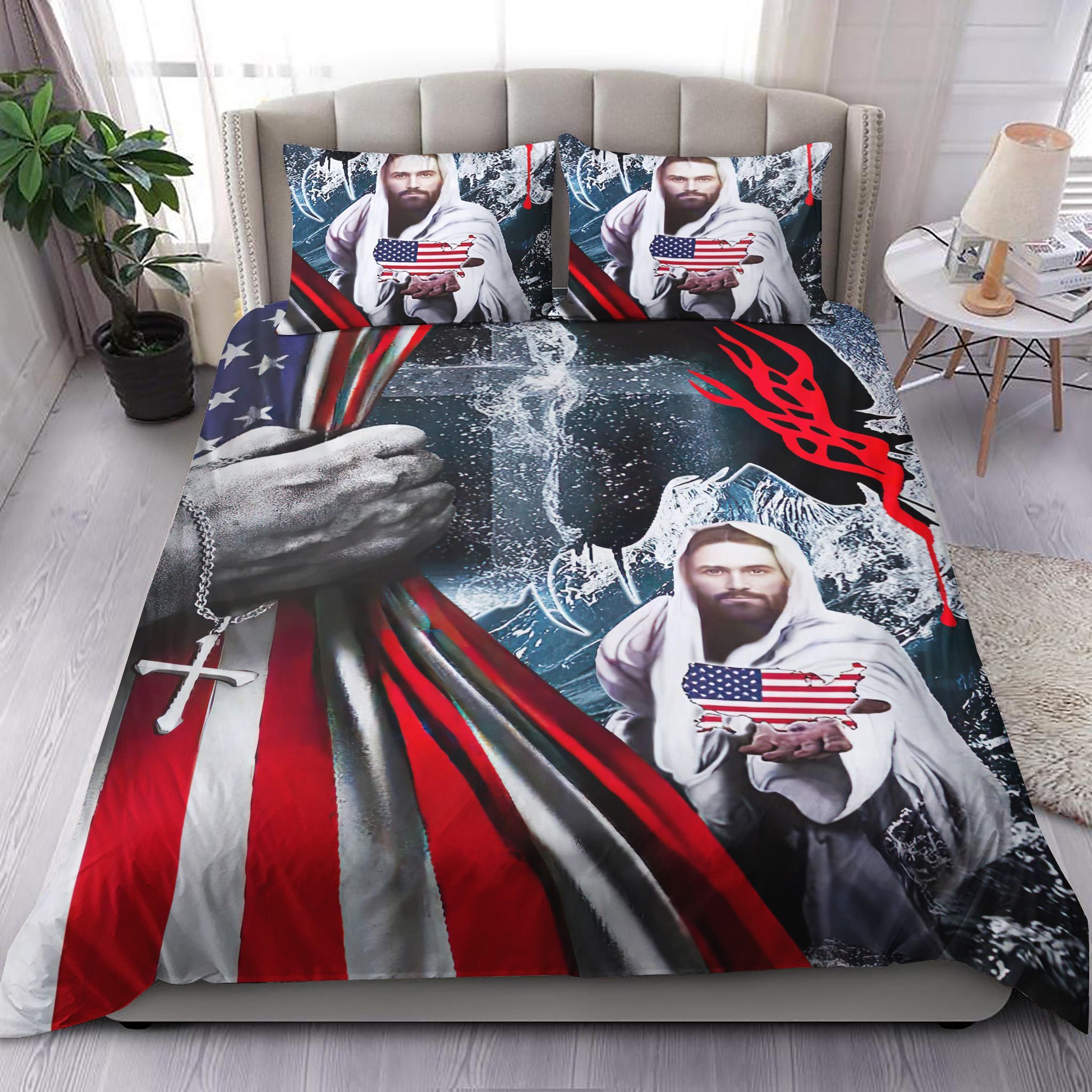 Jesus Saves God Bless America Bedding Set