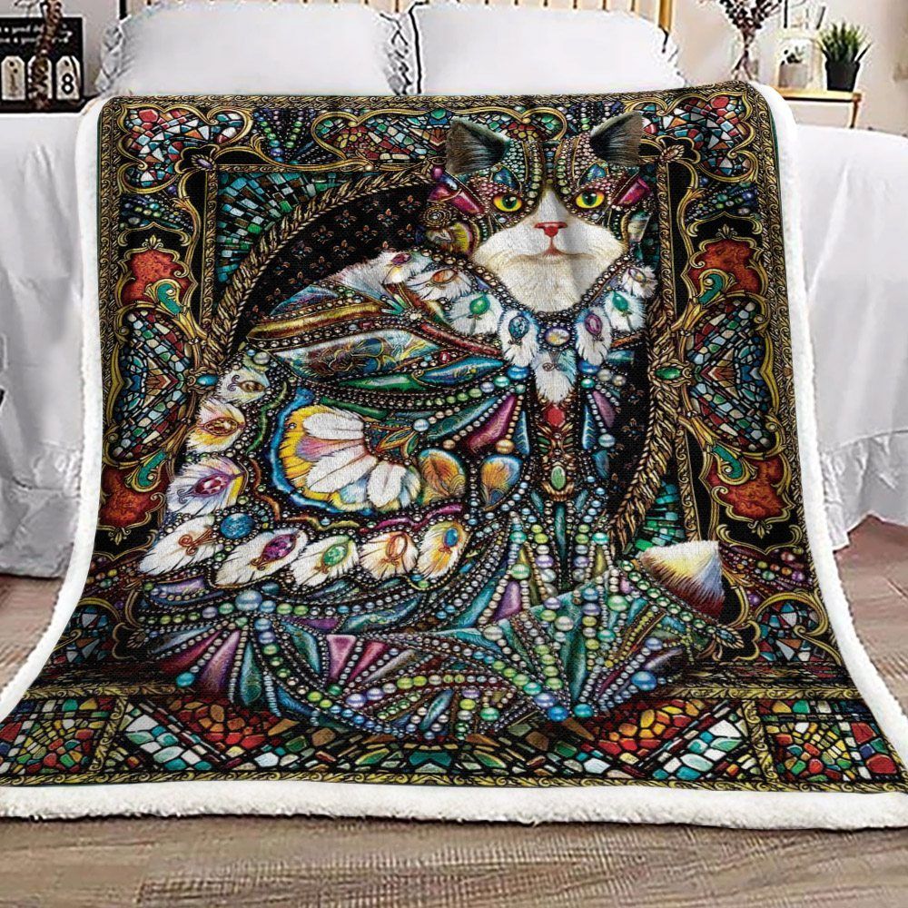 Jeweled Cat Sherpa Fleece Blanket