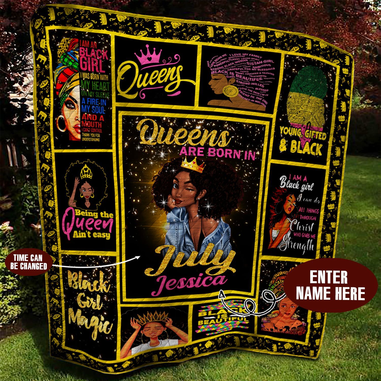 July Black Girl Personalized Quilt Blanket BBB030615MH
