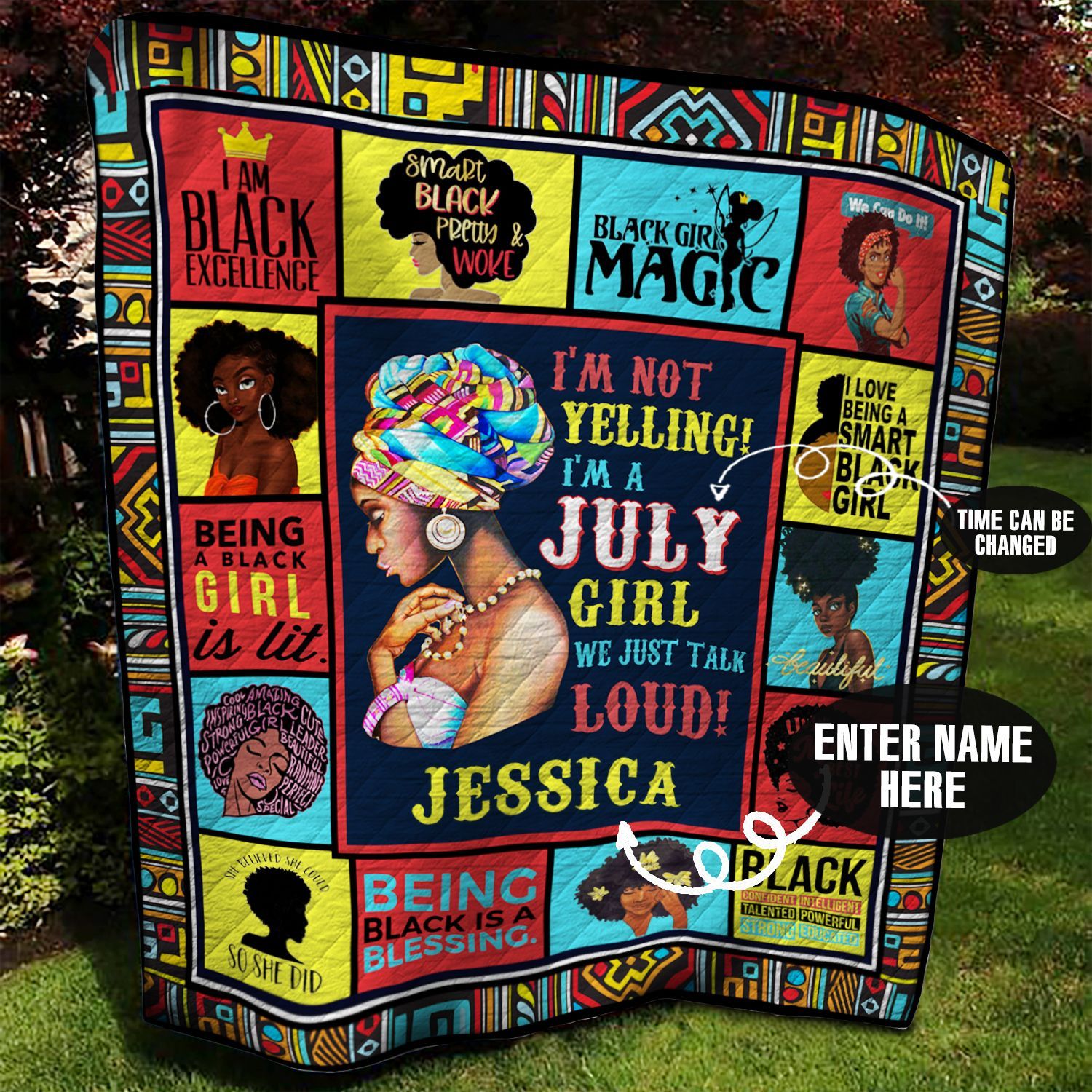 July Black Girl Personalized Quilt Blanket BBB030644HT