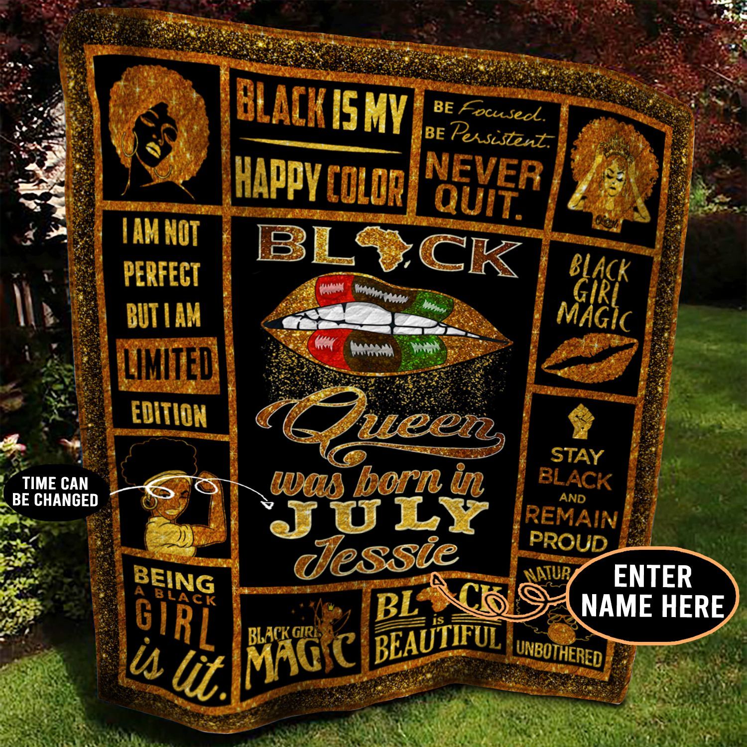 July Black Girl Personalized Quilt Blanket BBB040606NB