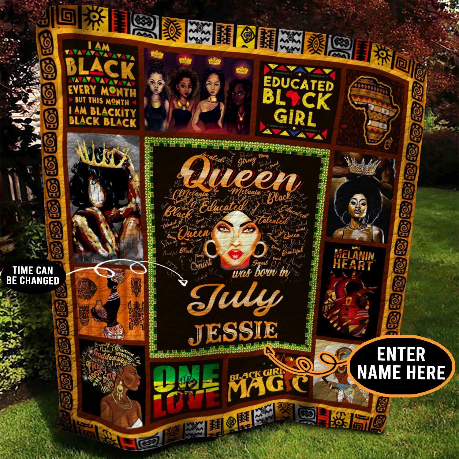 July Black Girl Personalized Quilt Blanket BBB050605NB