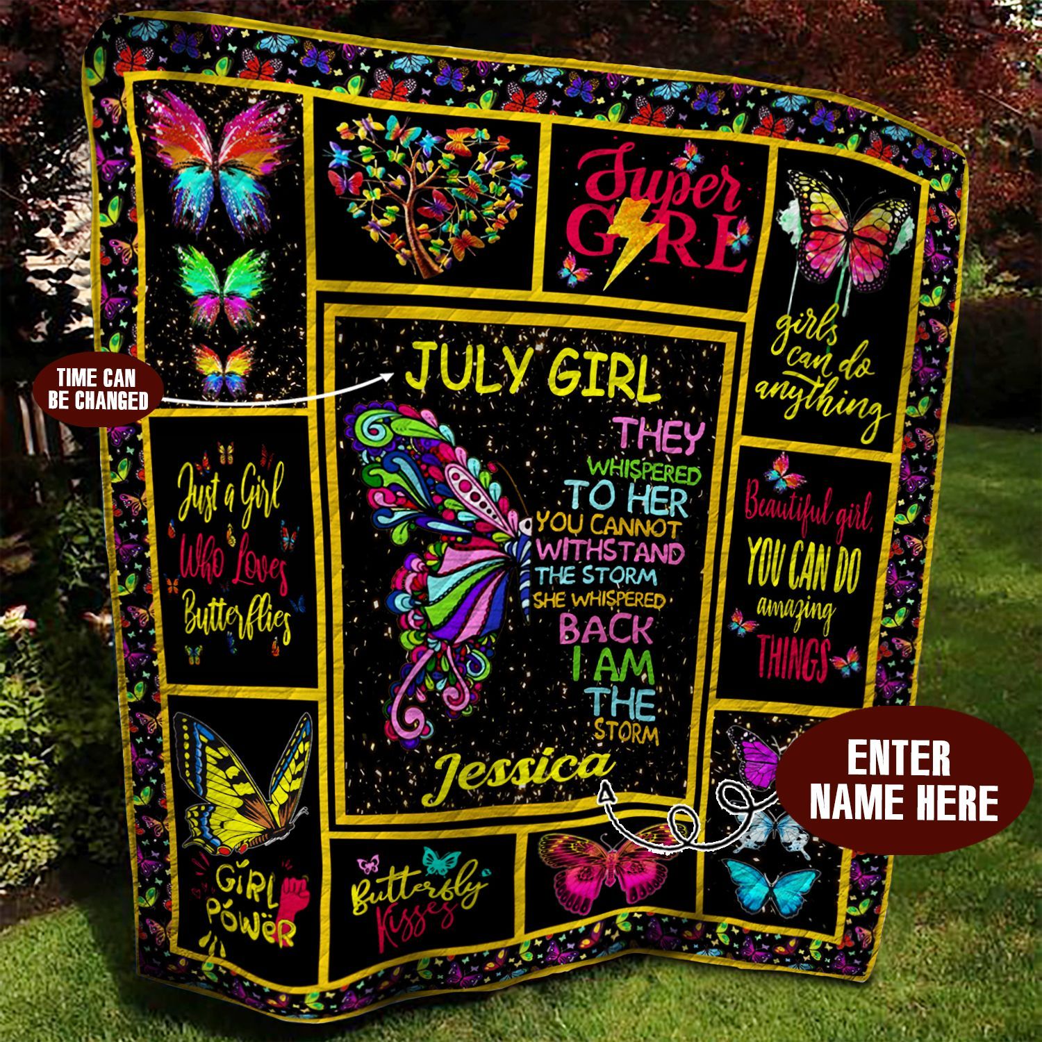 July Butterfly Personalized Quilt Blanket BBB050630MH