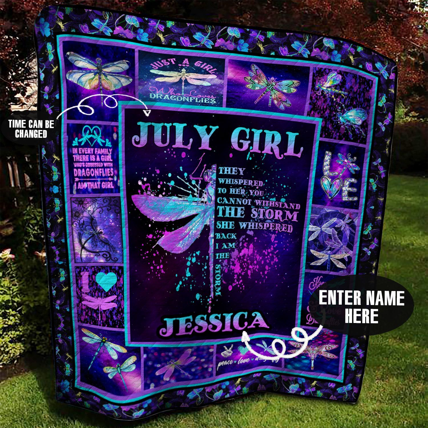 July Dragonfly Personalized Quilt Blanket BBB050666HT