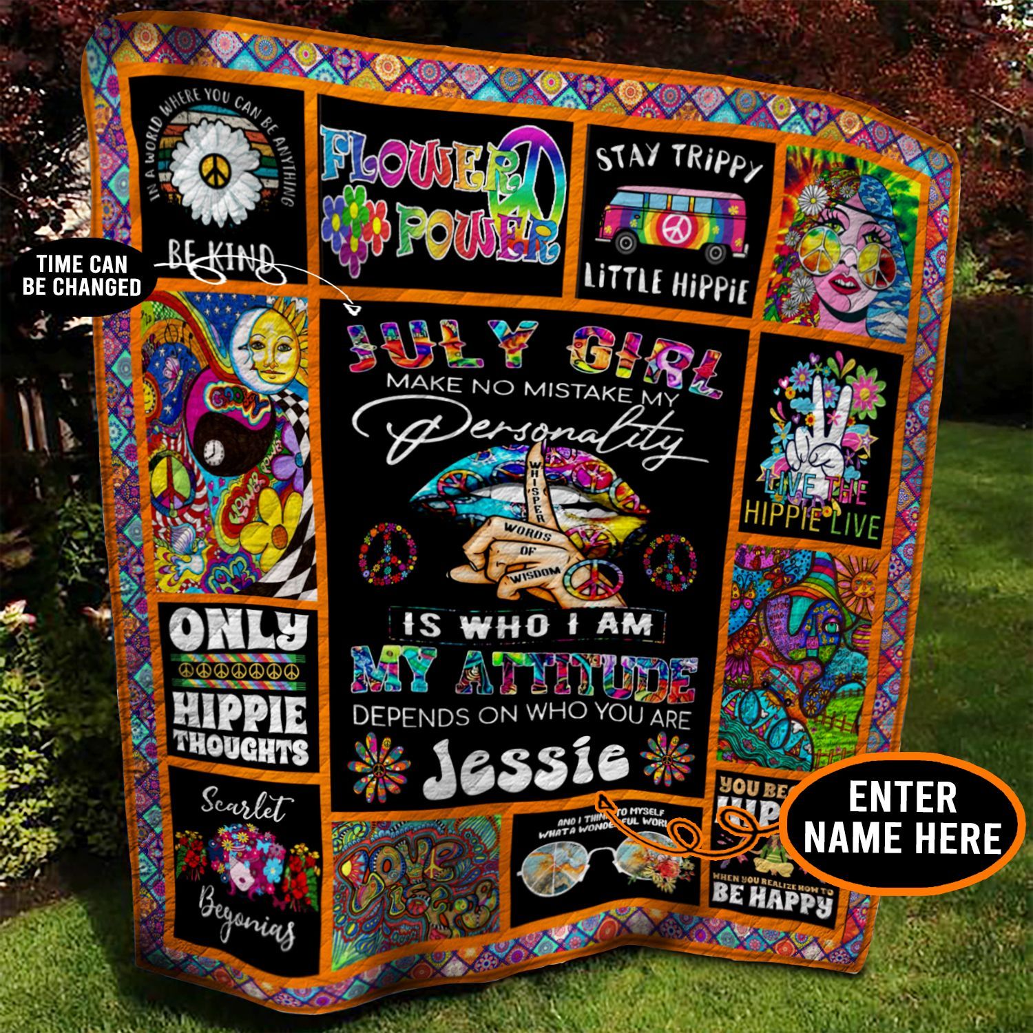 July Hippie Girl Personalized Quilt Blanket BBB040607NB