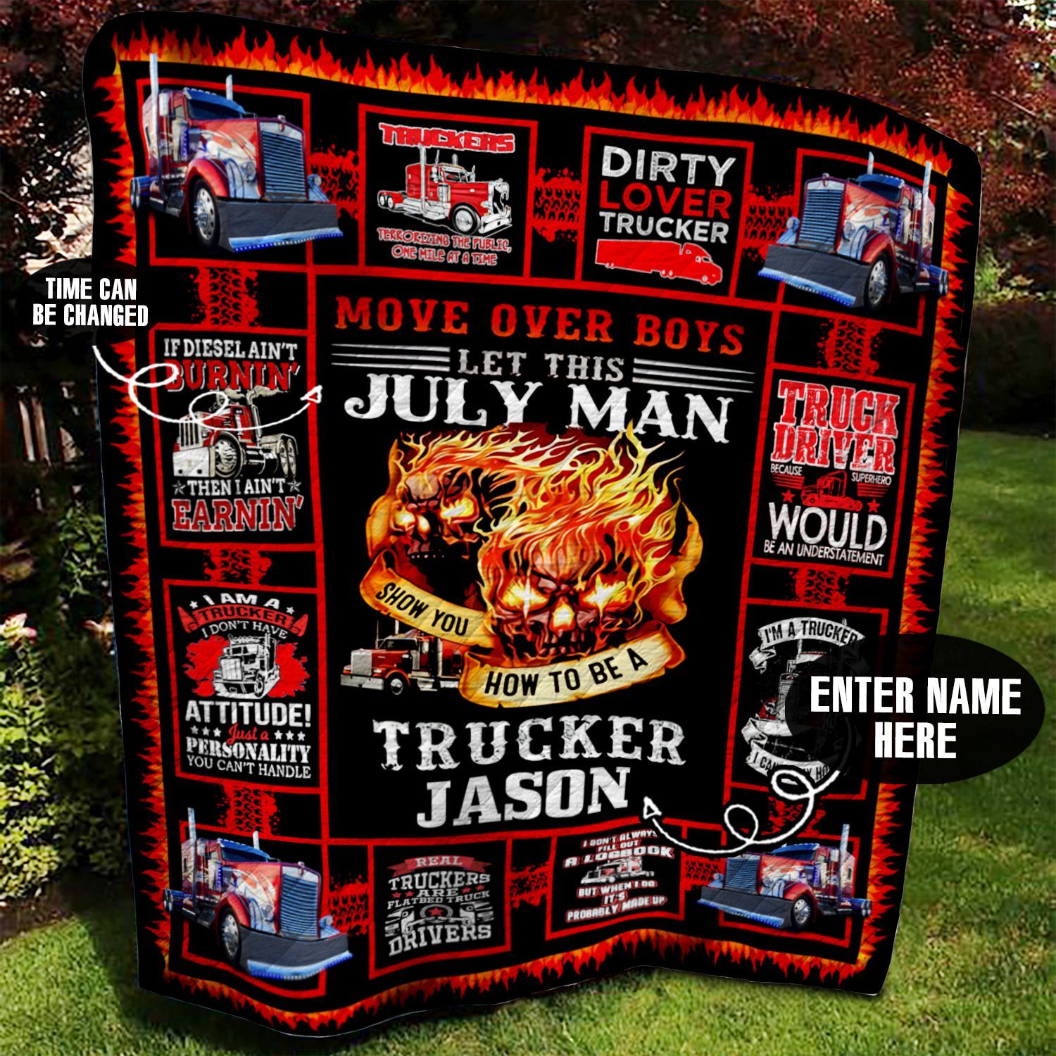 July Trucker Personalized Quilt Blanket BBB050649SM