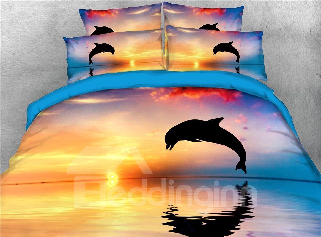 Jumping Dolphin And Sunset Bedding Set