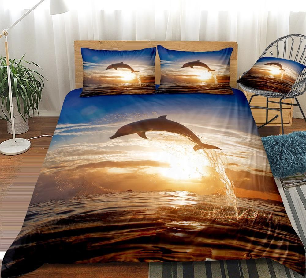 Jumping Dolphin At Sunset Bedding Set