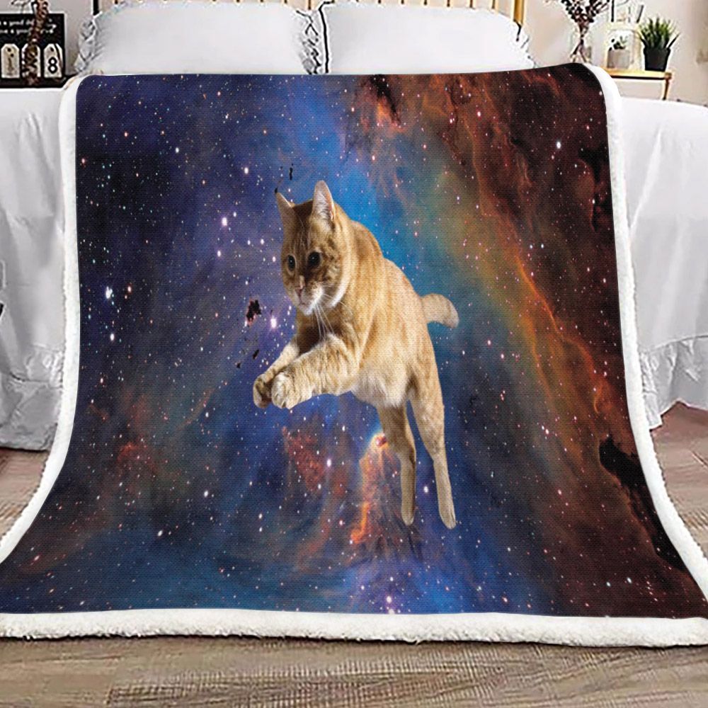 Jumping Galaxy Cat Sherpa Fleece Blanket