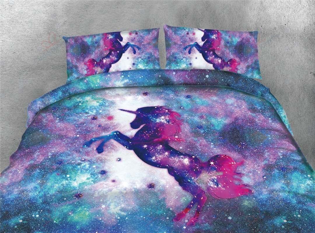 Jumping Unicorn And Galaxy Bedding Set