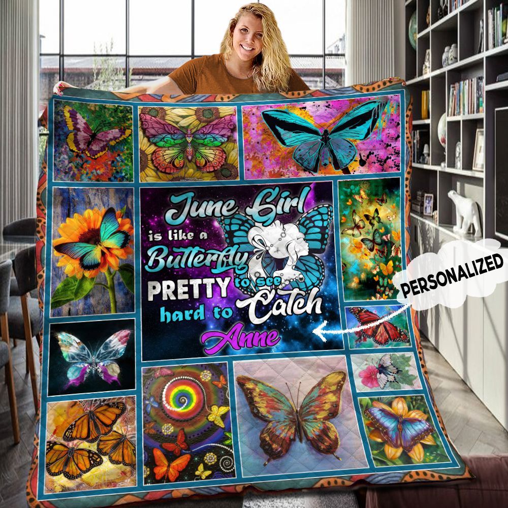 June Butterfly Personalized Quilt Blanket HHH300539TN
