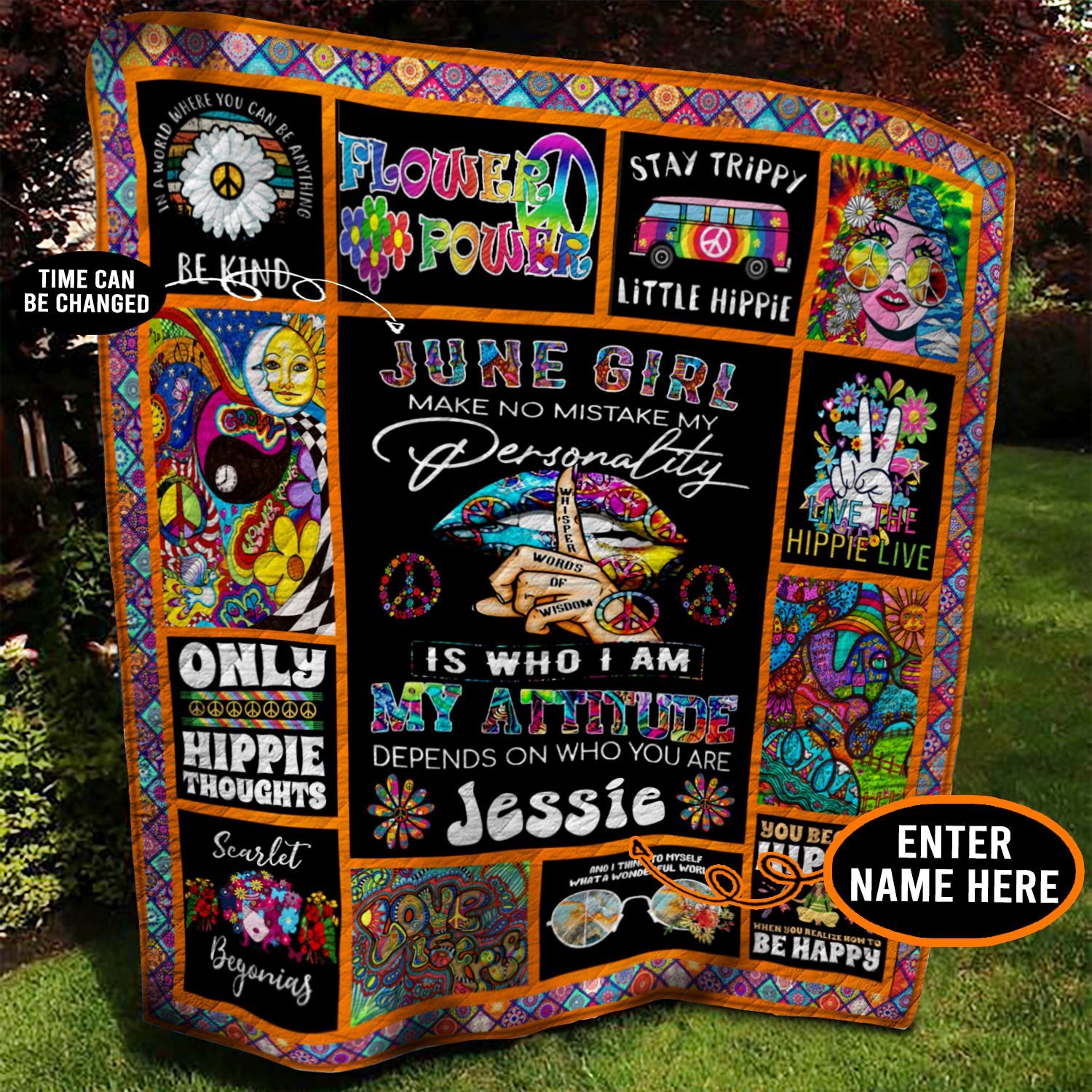 June Hippie Girl Personalized Quilt Blanket BBB040609NB