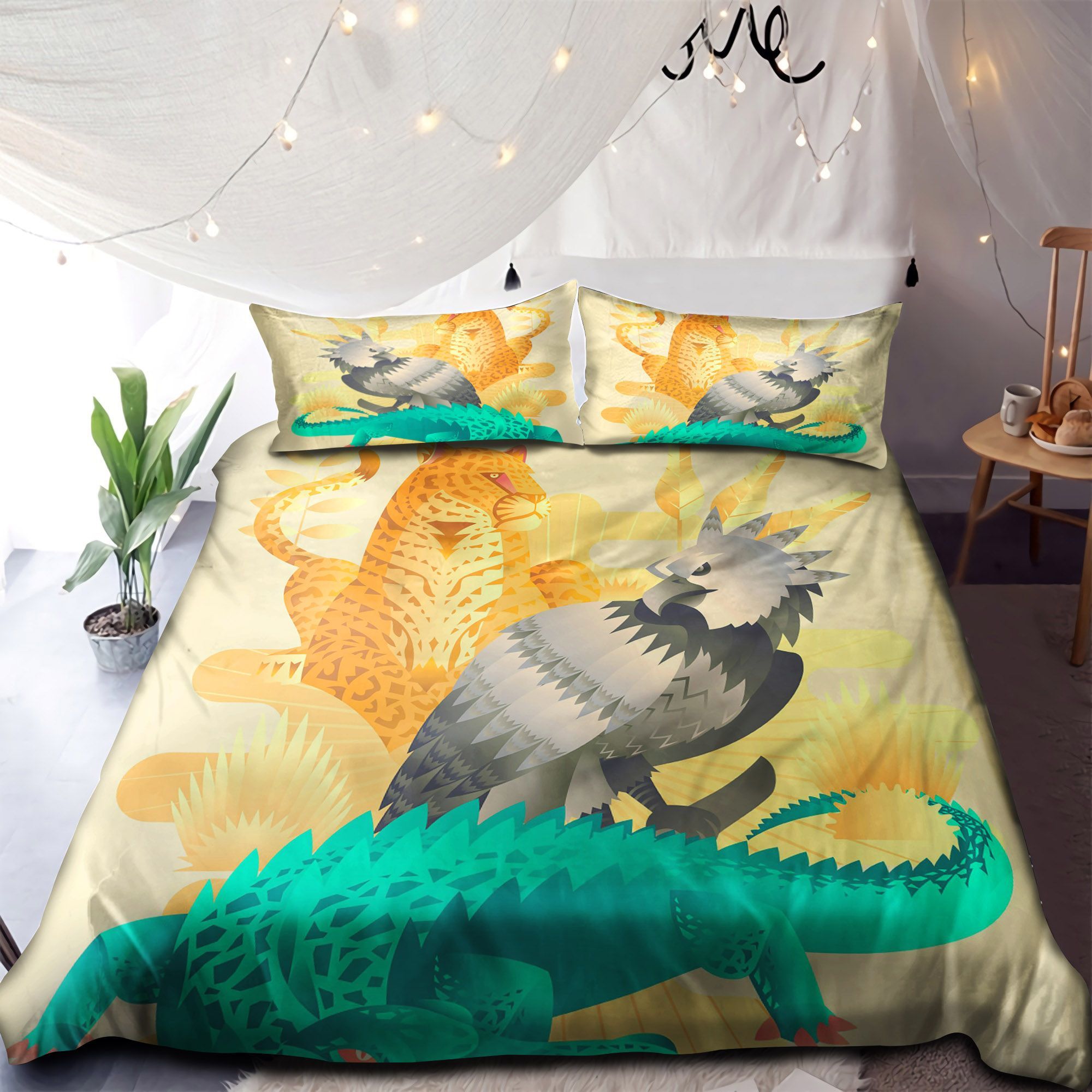 Jungle Animals Jaguar Caiman Eagle Bedding Set