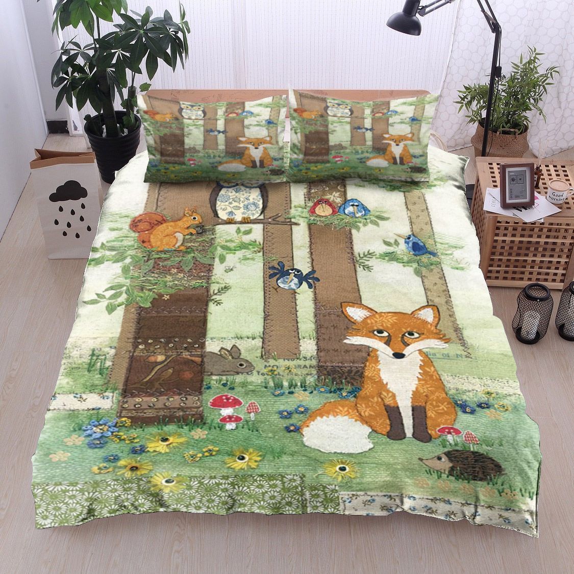 Jungle Fox Bird Owl Rabbit Flower Mushroom Bedding Set