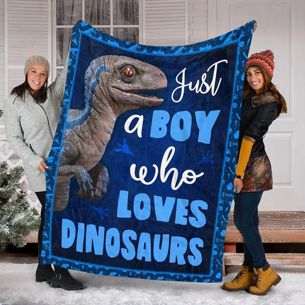 Just A Boy Who Loves Dinosaur Sherpa Fleece Blanket