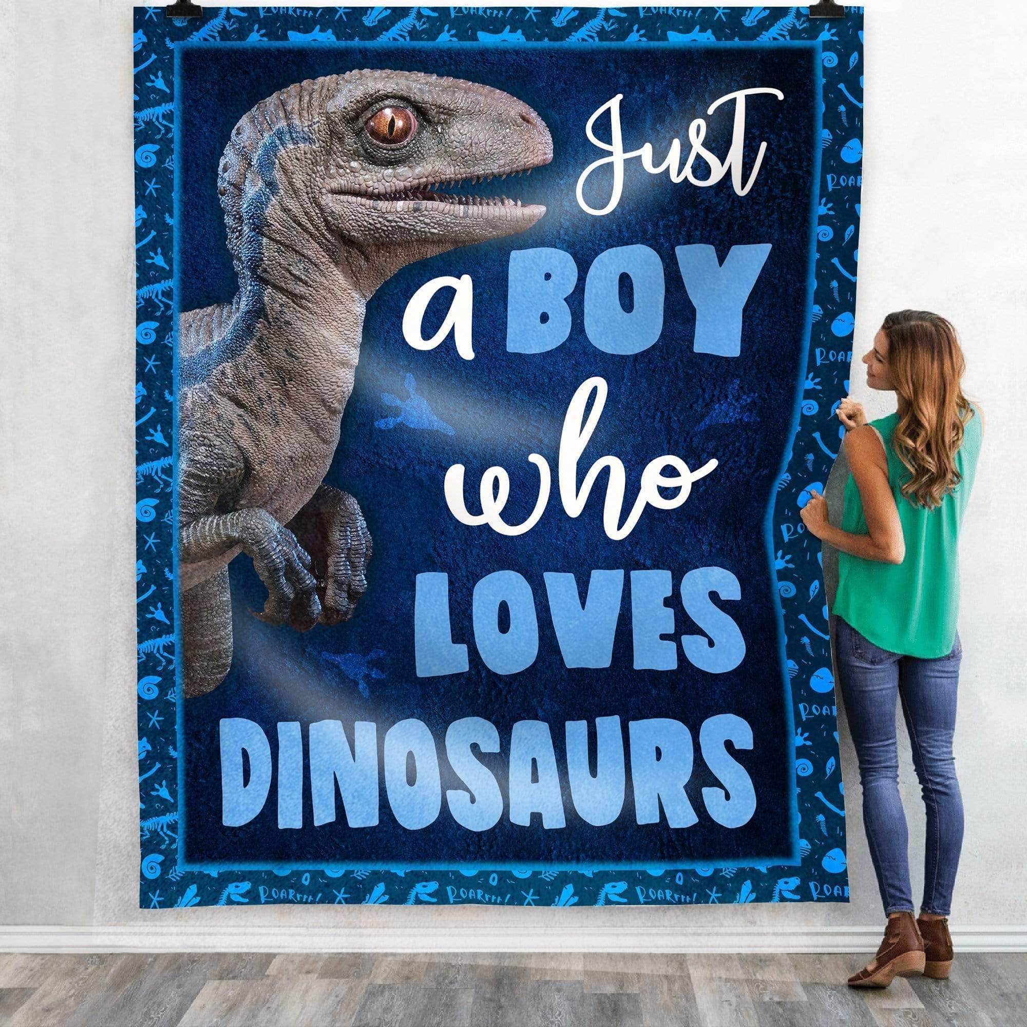 Just A Boy Who Loves Dinosaurs Fleece Blanket Gift For Boy