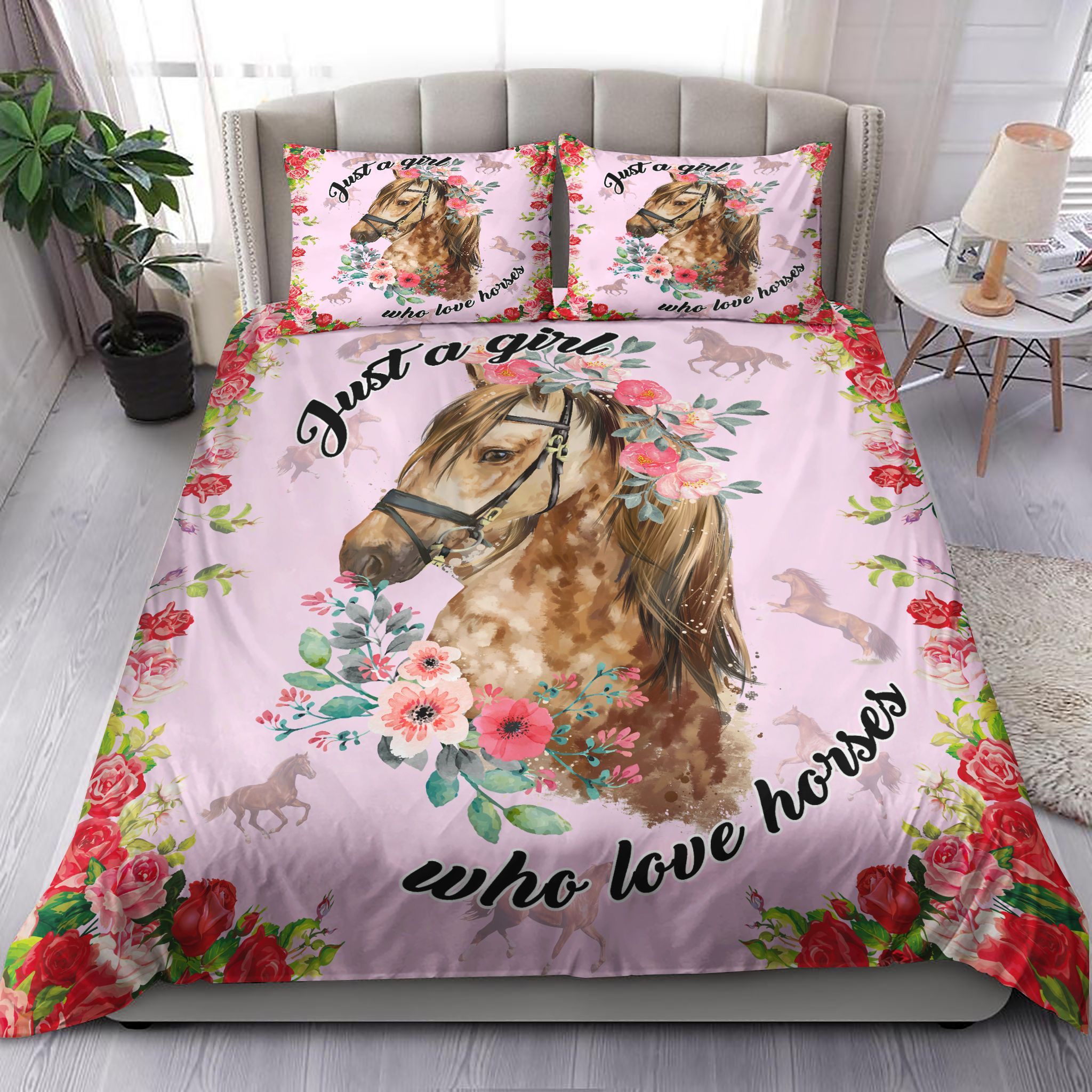 Just A Girl Who Love Horse Flower Bedding Set