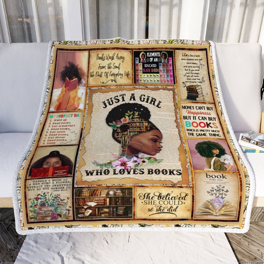 Just A Girl Who Loves Books Black Girl Sherpa Fleece Blanket