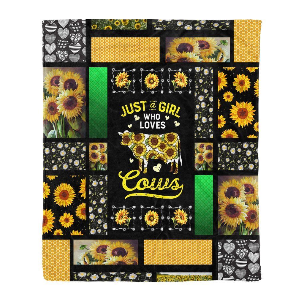Just A Girl Who Loves Cows Farming Sunflower Sherpa Fleece Blanket
