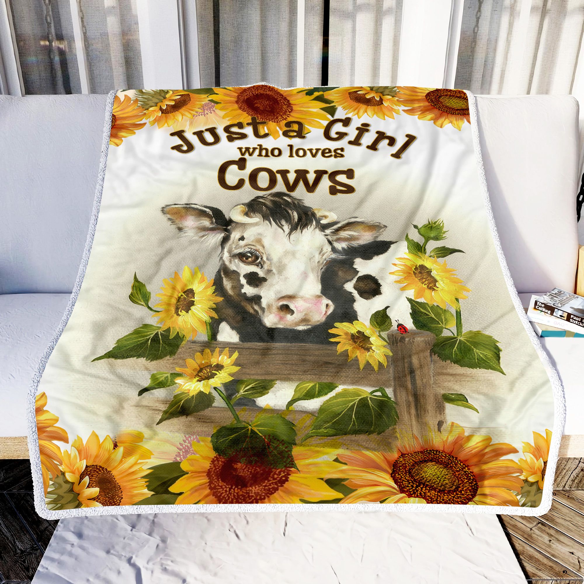 Just A Girl Who Loves Cows Sunflower Fleece Blanket