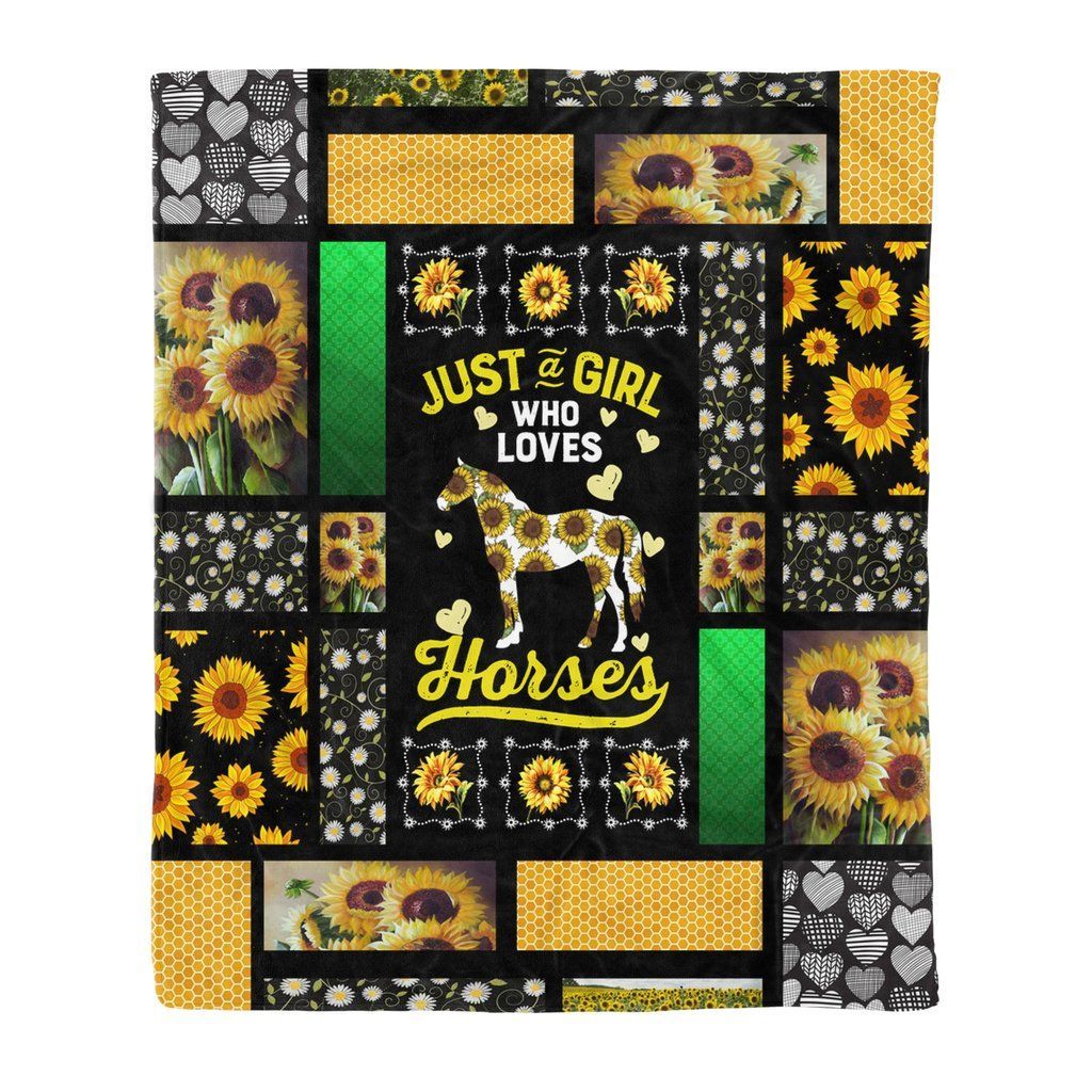 Just A Girl Who Loves Horses Sunflower Sherpa Fleece Blanket