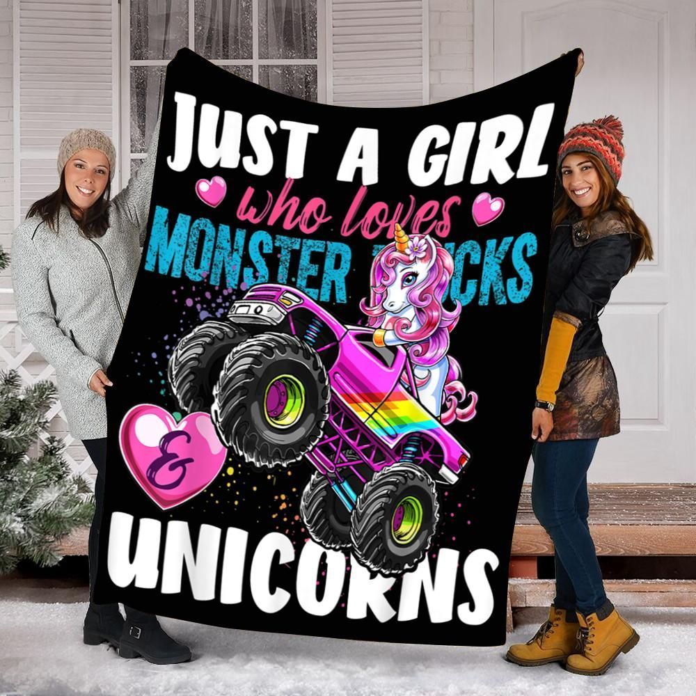Just A Girl Who Loves Monster Trucks And Unicorns Sherpa Fleece Blanket