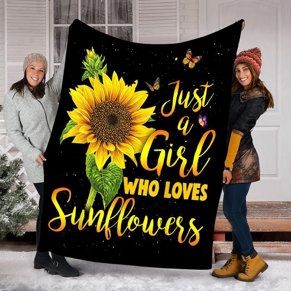 Just A Girl Who Loves Sunflower Sherpa Fleece Blanket