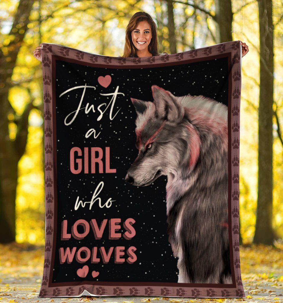 Just A Girl Who Loves Wolves Grey Wolf Sherpa Fleece Blanket