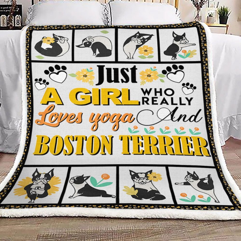 Just A Girl Who Loves Yoga N Boston Terrier Sherpa Fleece Blanket