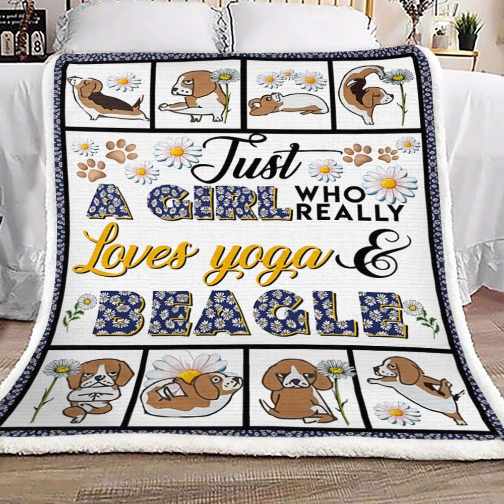 Just A Girl Who Really Loves Yoga And Beagle Sherpa Fleece Blanket