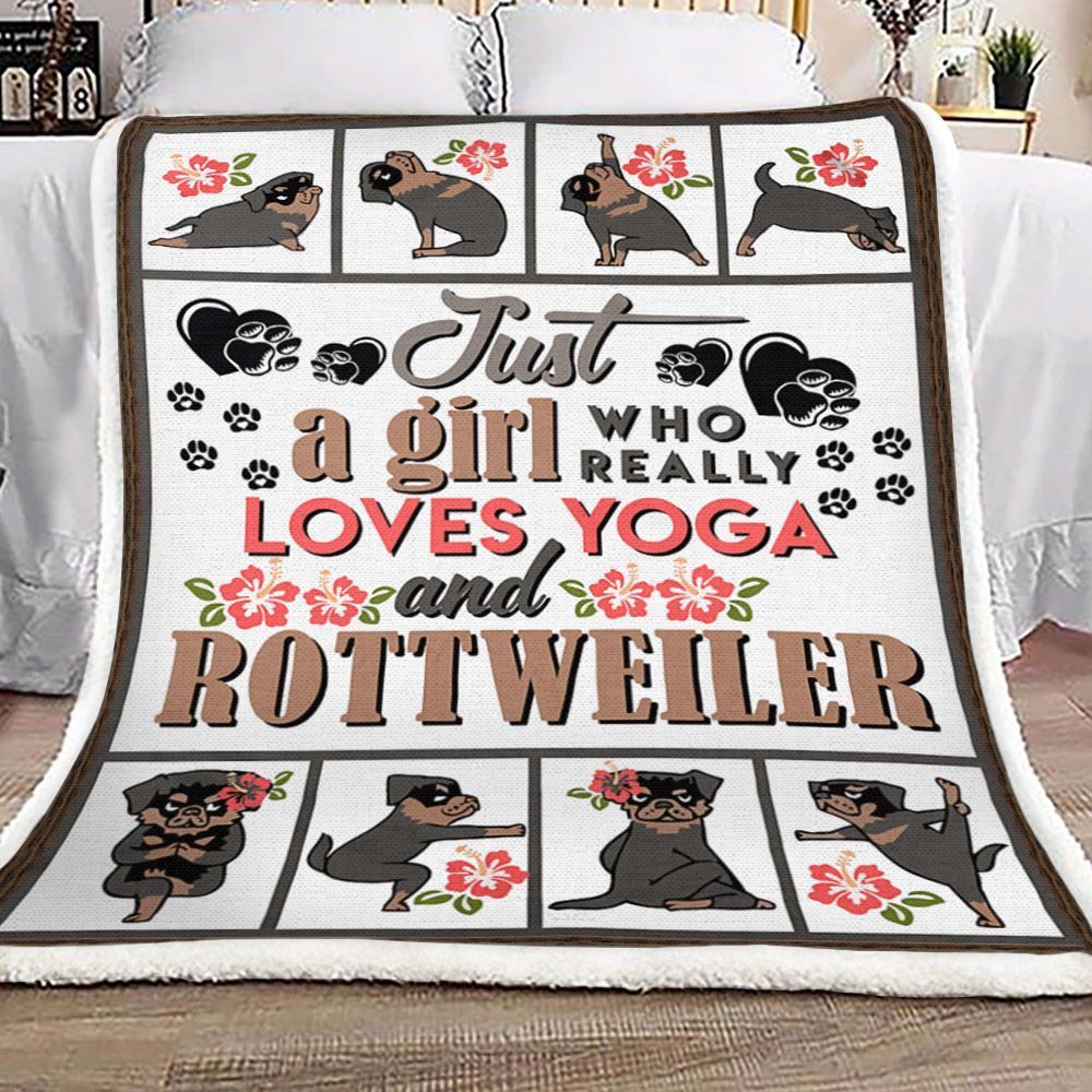 Just A Girl Who Really Loves Yoga And Rottweiler Sherpa Fleece Blanket