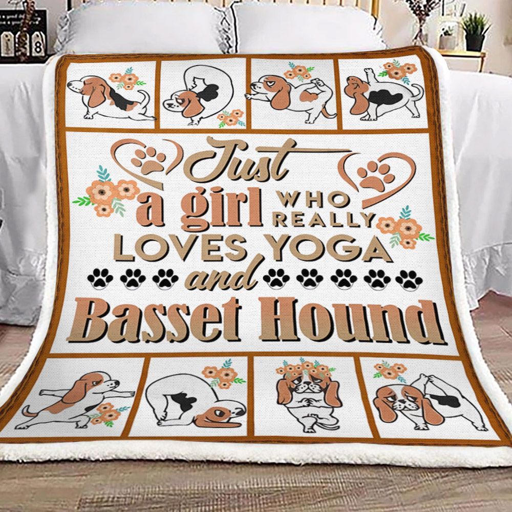 Just A Girl Who Really Loves Yoga N Basset Hound Sherpa Fleece Blanket