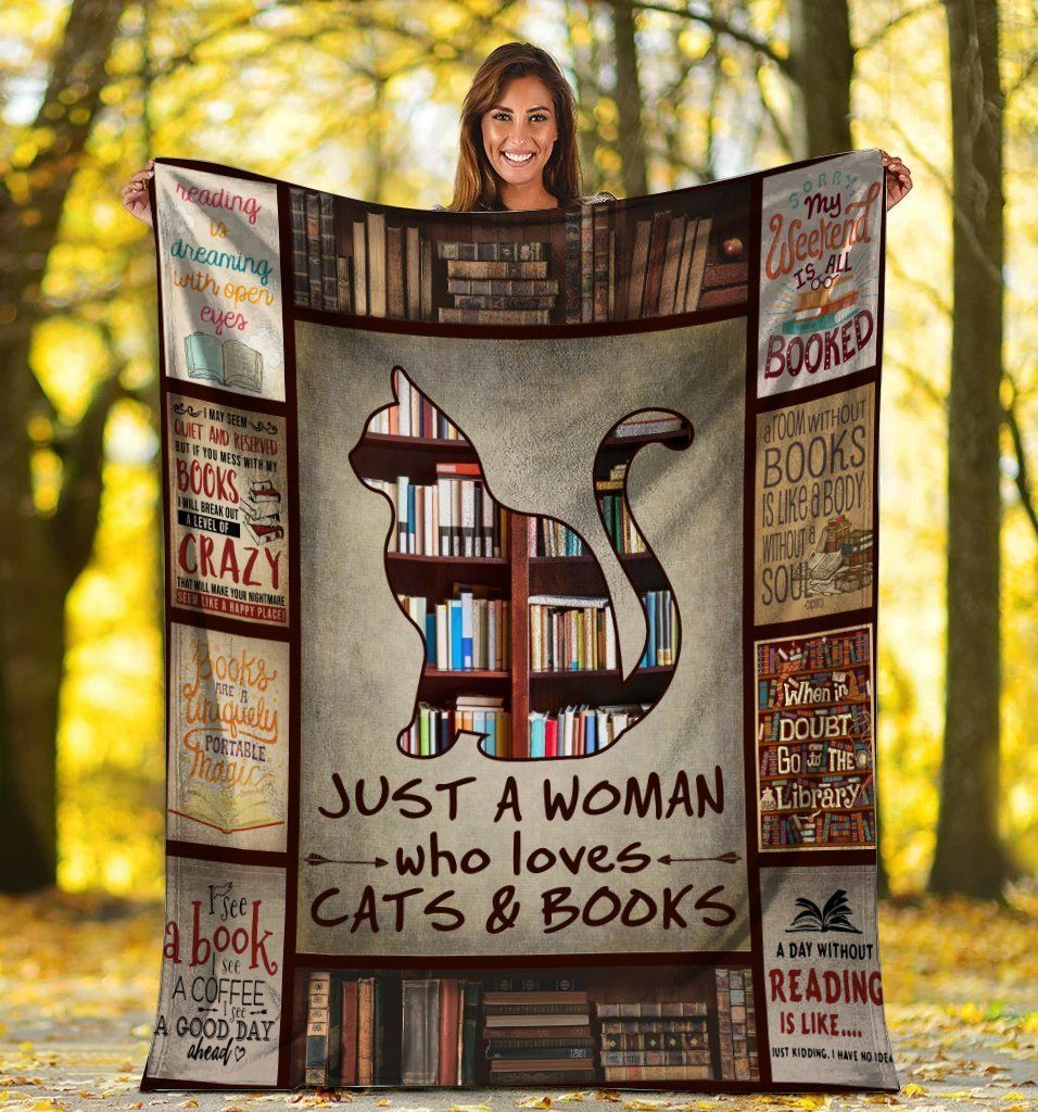 Just A Woman Who Loves Cats And Books Printed Fleece Blanket