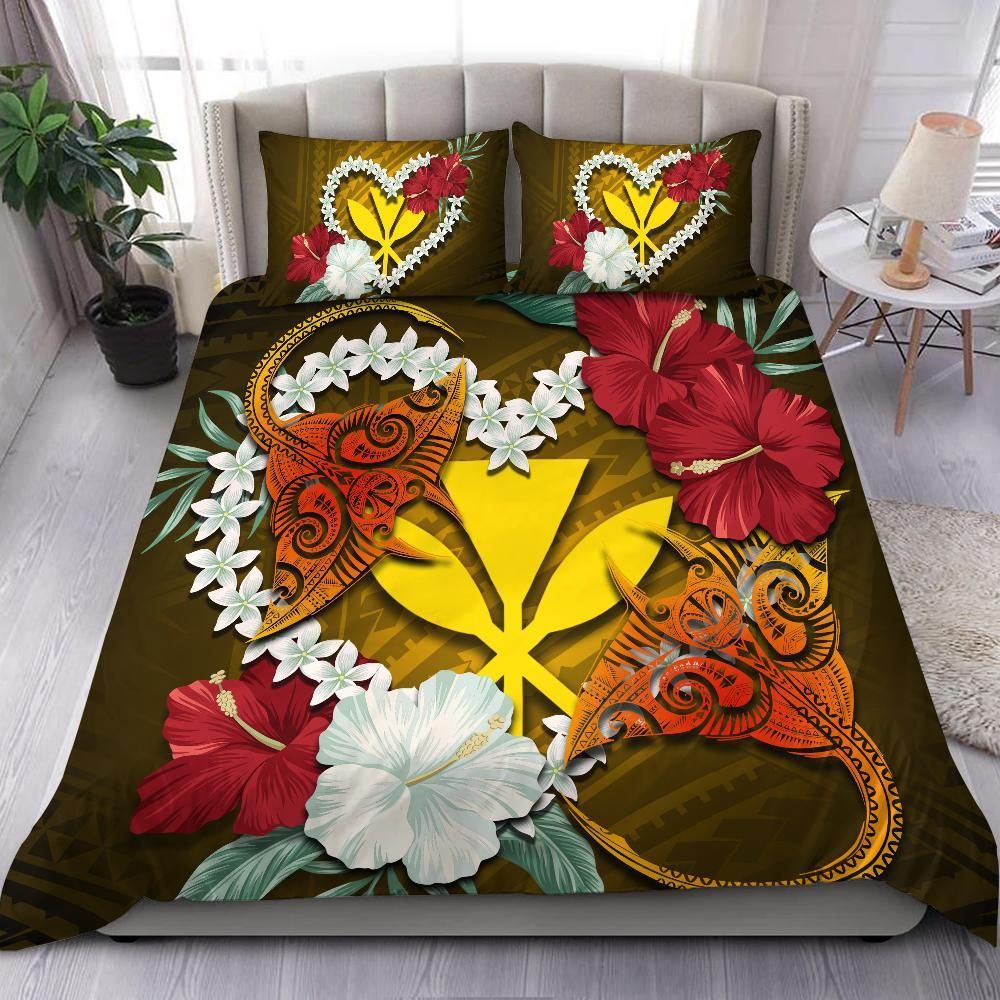 Kanaka Manta Ray Plumeria Heart Polynesian Sea Flower Bedding Set
