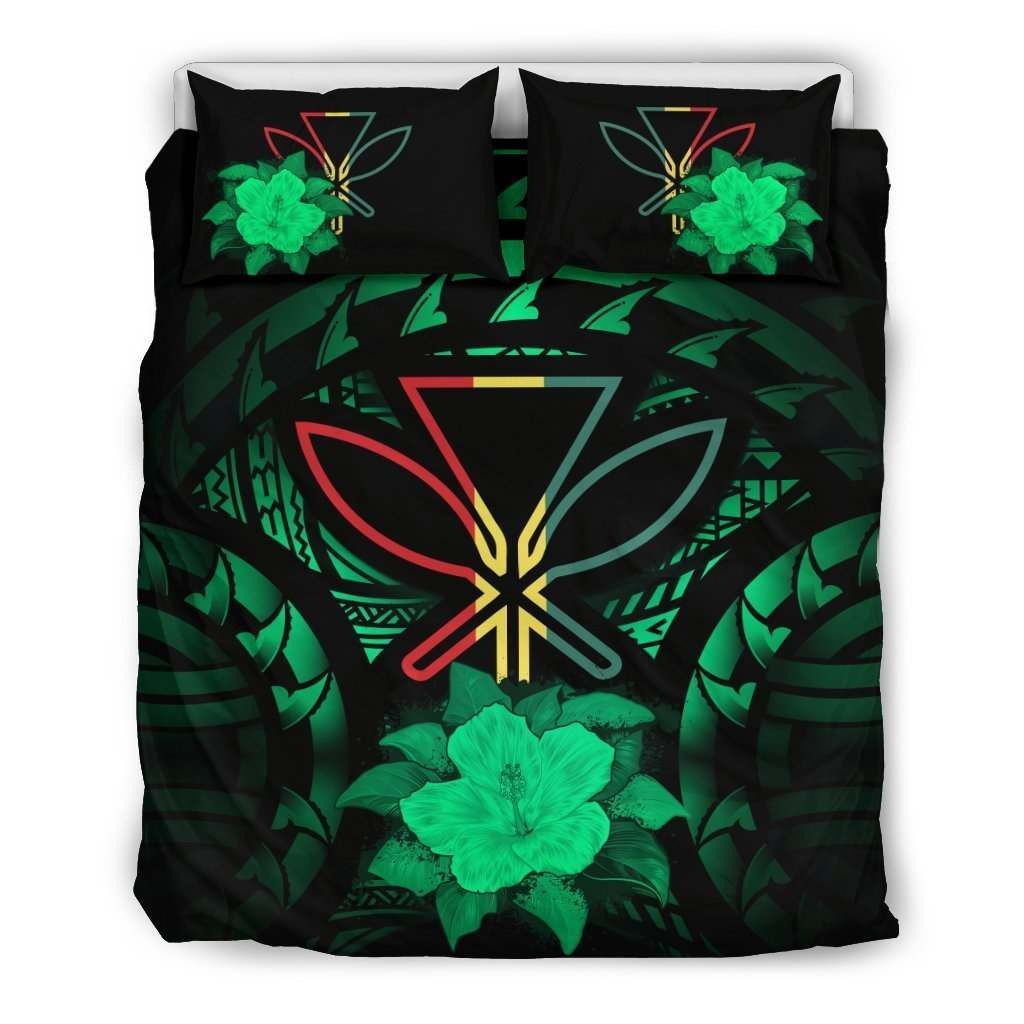 Kanaka Maoli Green Hibiscus Rising Bedding Set