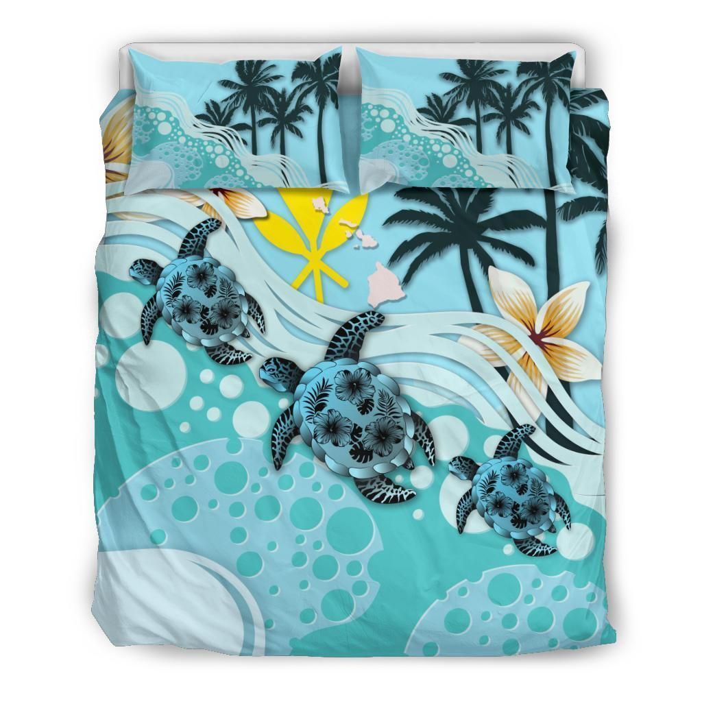 Kanaka Maoli Hawaiian Blue Turtle Hibiscus Bedding Set