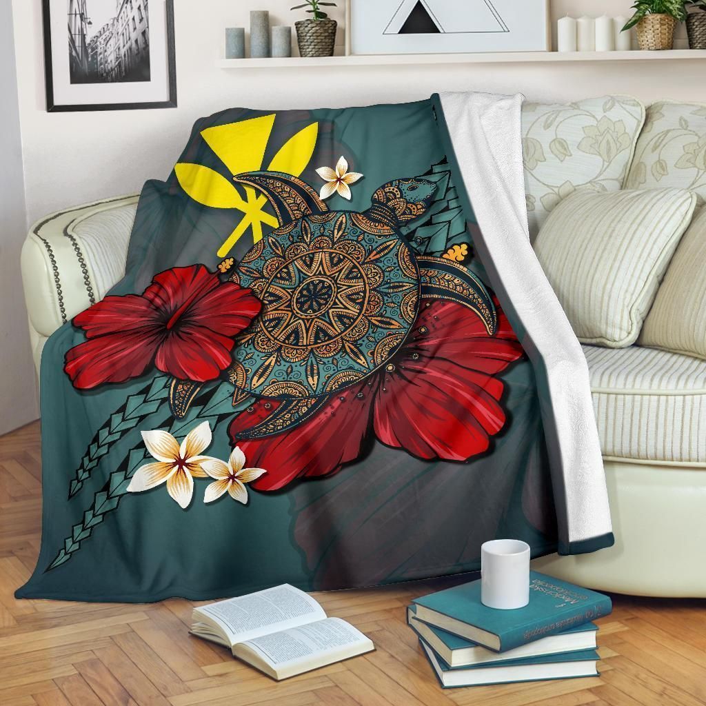Kanaka Maoli Hawaiian Blue Turtle Tribal Sherpa Fleece Blanket