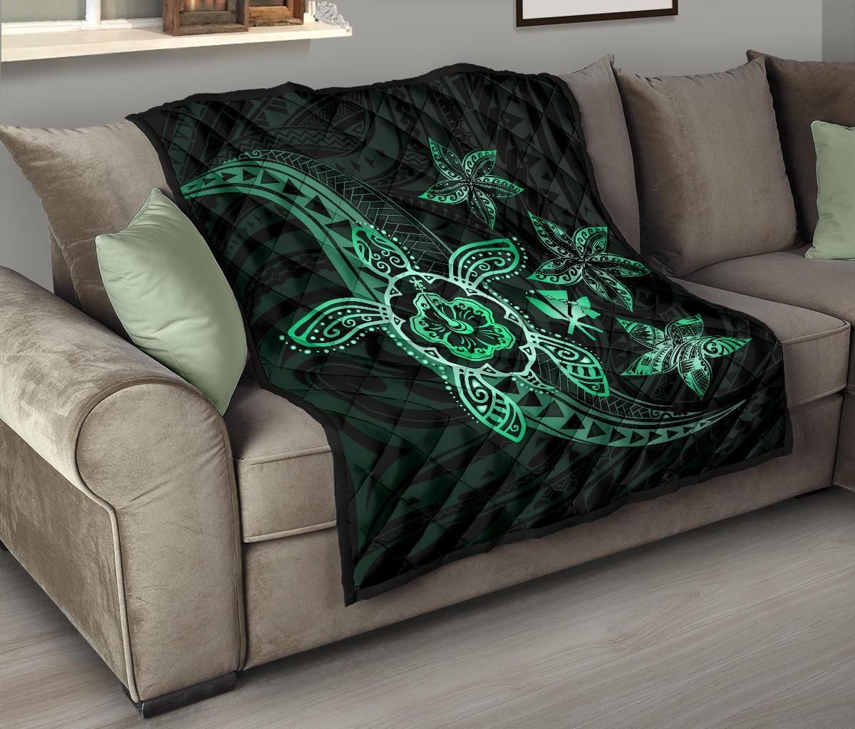 Kanaka Map Hibiscus Plumeria Turtle Art Turquoise Polynesian Premium Quilt J1 DHC22119966DD