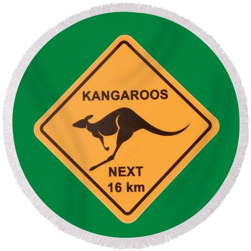 Kangaroos Road Sign Animals Printed Round Beach Towel