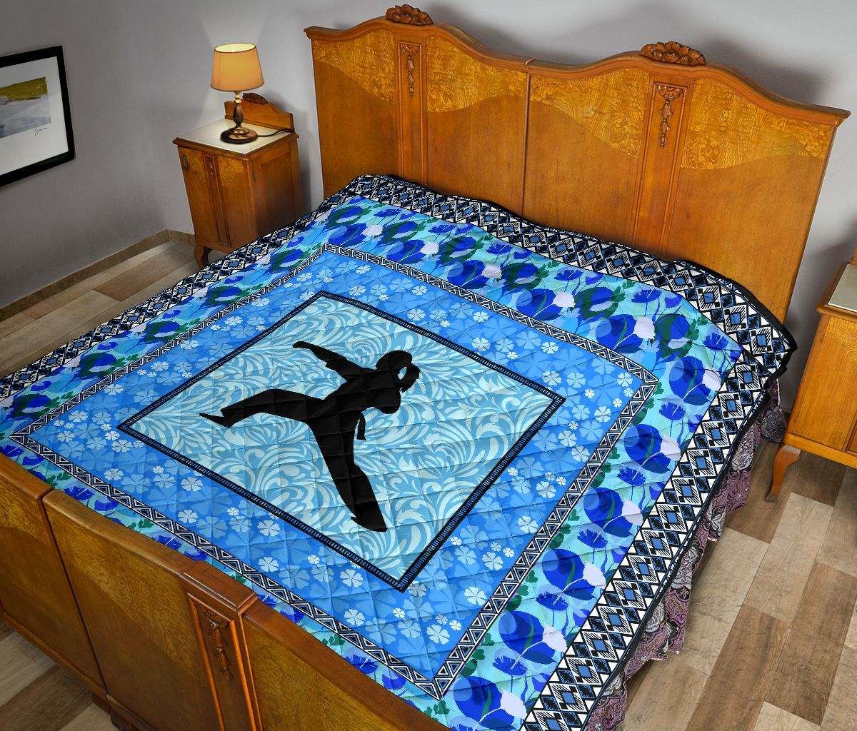 KARATE BLUE BLACK FLOWER QUILT KD DHC281110970DD