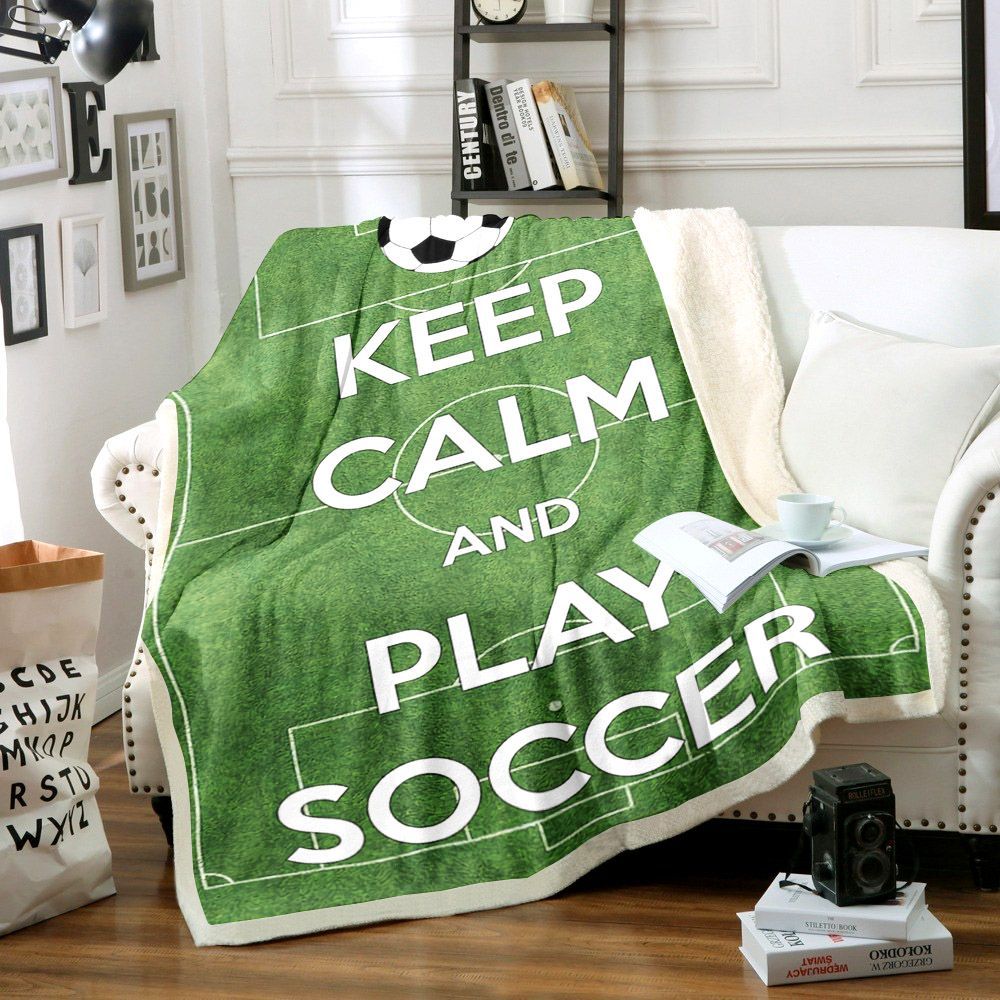 Keep Calm And Play Soccer Sherpa Fleece Blanket
