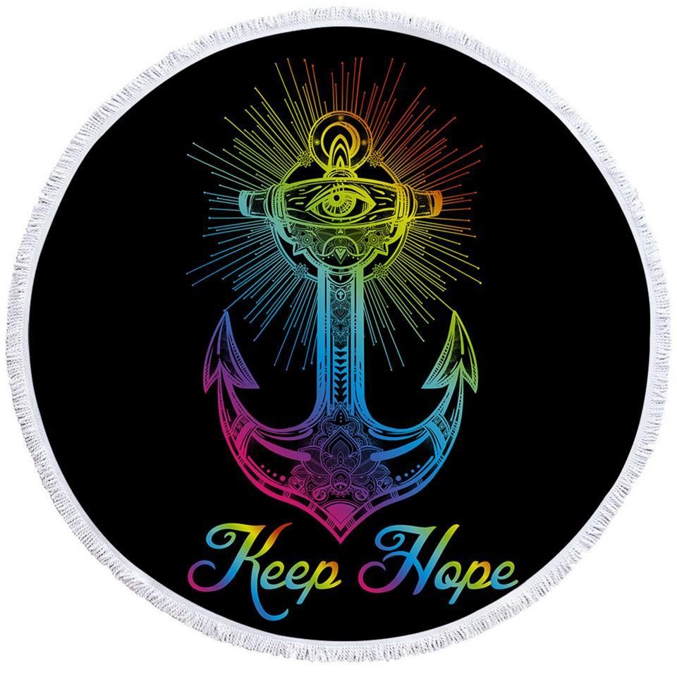 Keep Hope Anchor On Black Printed Round Beach Towel
