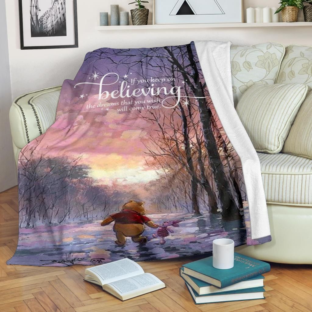 Keep On Believing Winnie The Pooh Printed Fleece Blanket